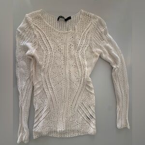 Lauren Ralph Lauren White Knit Pointelle Sweater Womens Small Long Sleeve Scoop